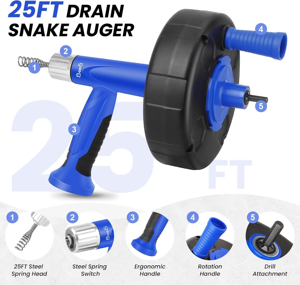 25FT Drain Snake with Drill Ad - مراجعة Drain Snake Flexible وسعره