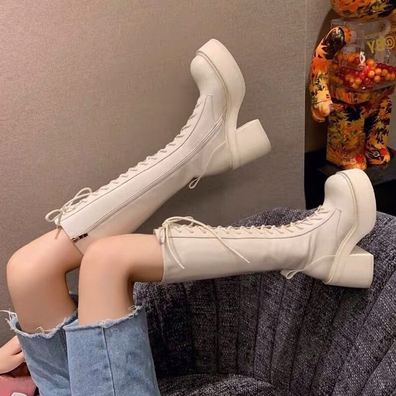White  Boots Thick Bottom High - مراجعة Pipe Bending Spring وسعره